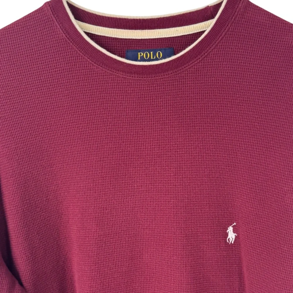 Polo Ralph Lauren Mens Burgundy Waffle Knit Thermal Long Sleeve Shirt Medium